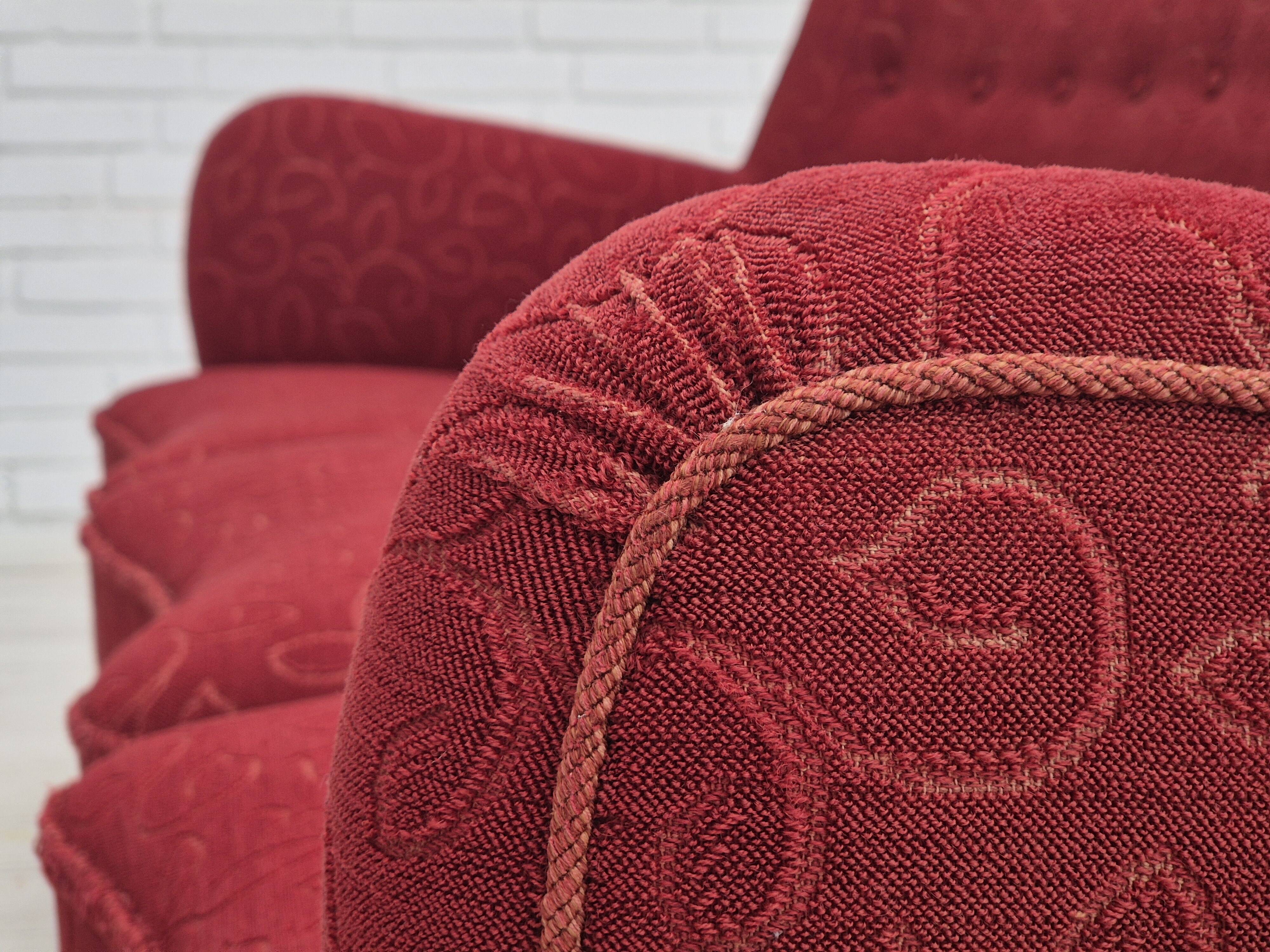 Années 1960, canapé danois 3 places, état d'origine, tissu coton-laine.