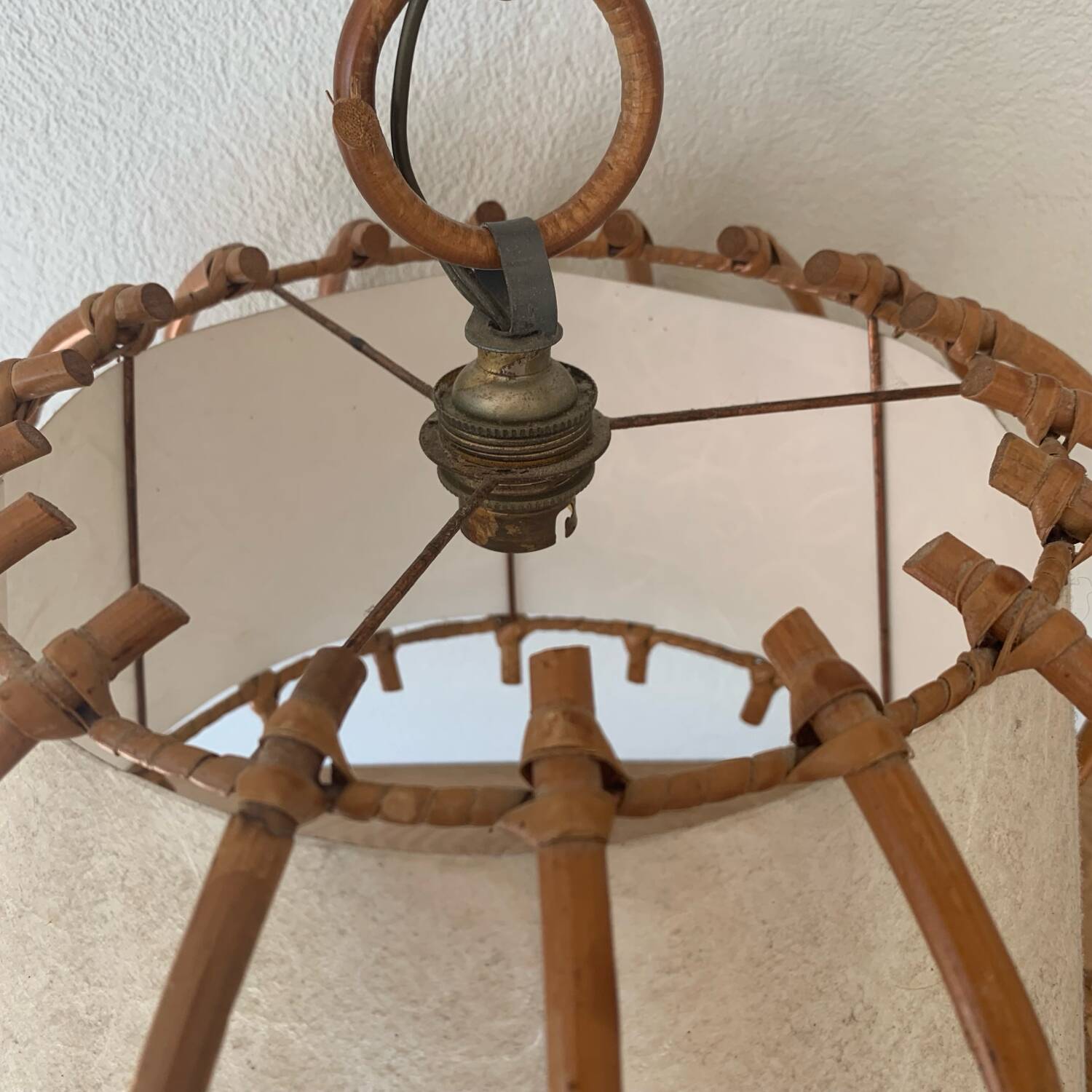 ▪️Lot Suspension And Wall Lamp Wicker Louis Sognot 50-60's Bohemian Chic Vintage