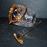 Vintage crystal ice bucket and gold frame "cristal ga" and cocktail ice cube spoon