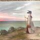 Old painting - The lady with the hat and the sea - 1890