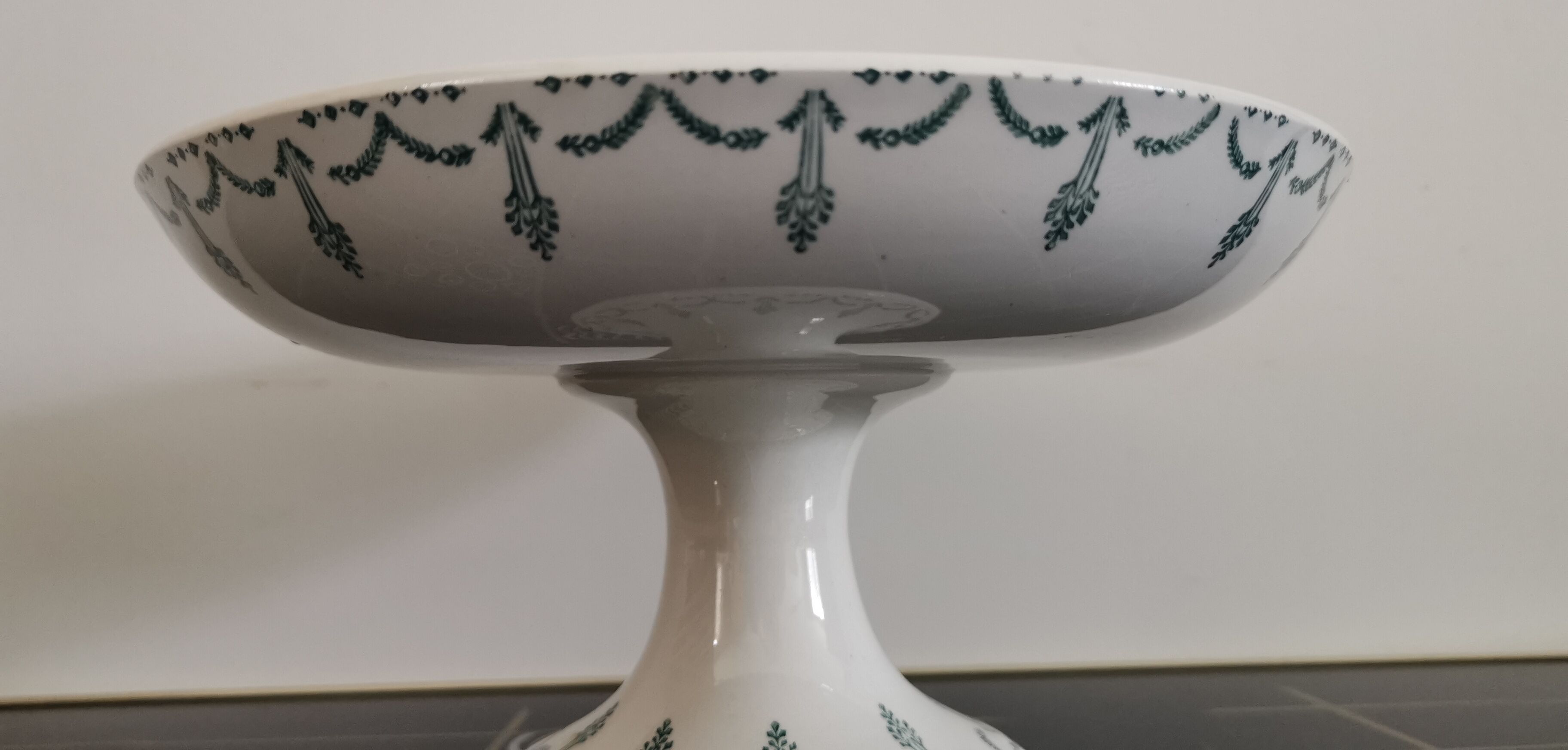 Old compotier iron earth gien green garland 1900-1930