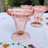 Suite of 6 pink glass ice cream bowls 70s/80s