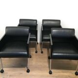 Set of 4 armchairs in leather and black lacquered metal. Rosenthal