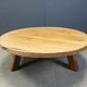 Large tripod round wooden brutalist coffee table, 1960s