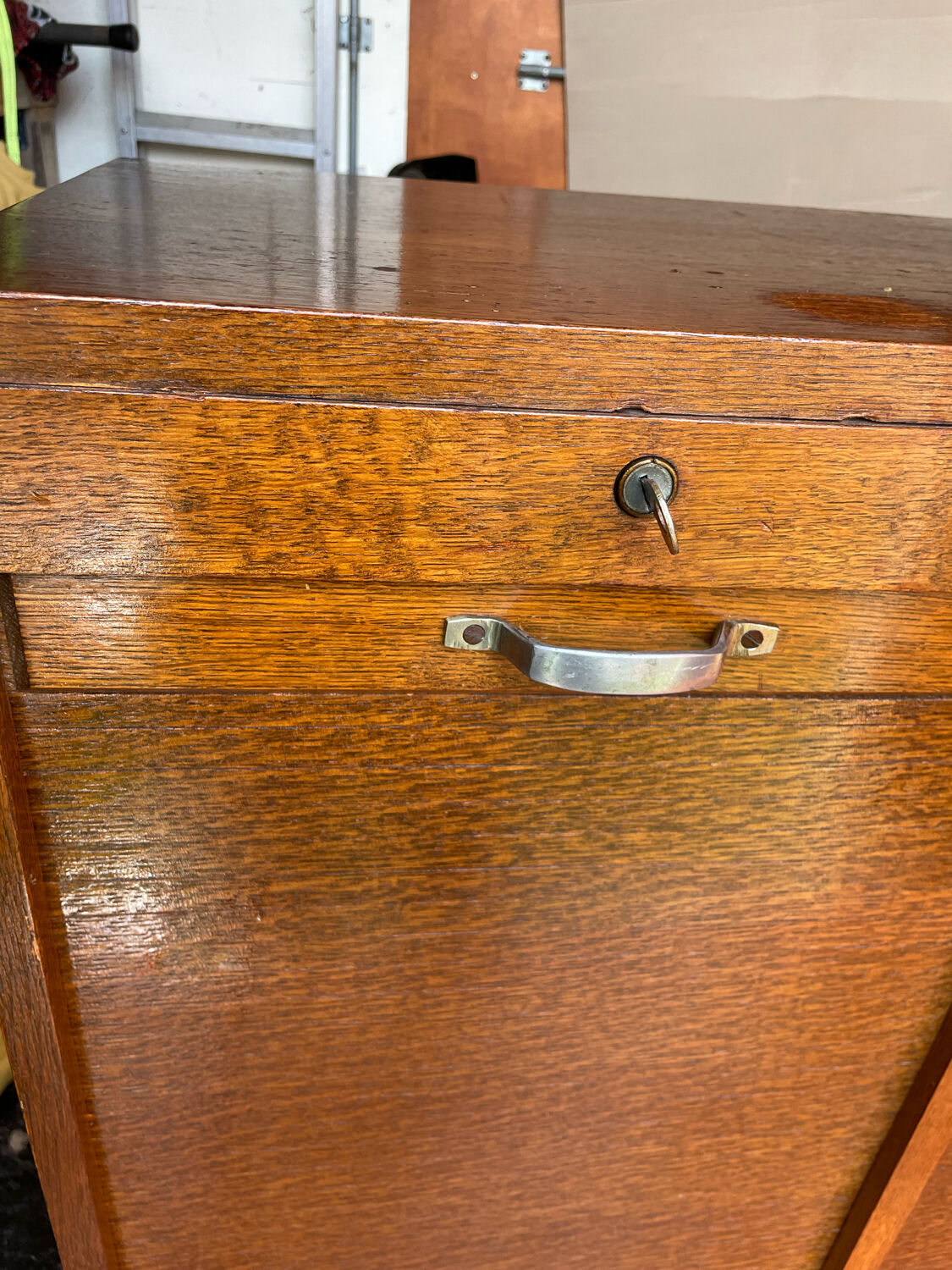 Double filing cabinet with vintage curtain from the 40/50 period