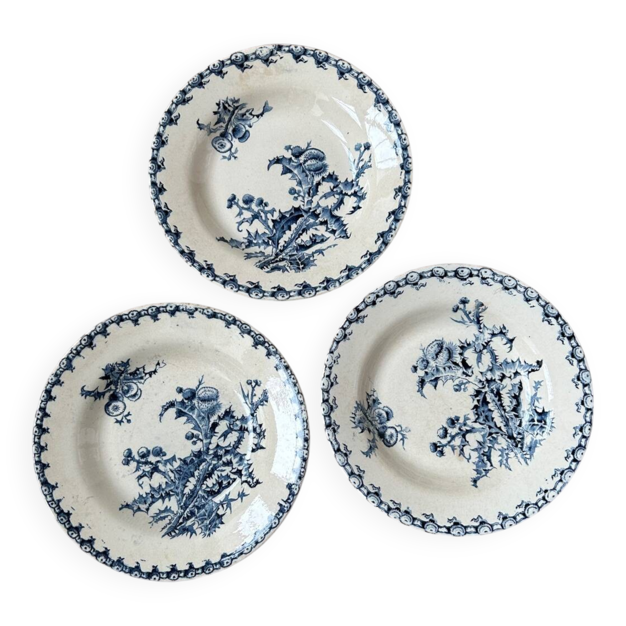 Set of 3 antique "Iron Earth" soup plates