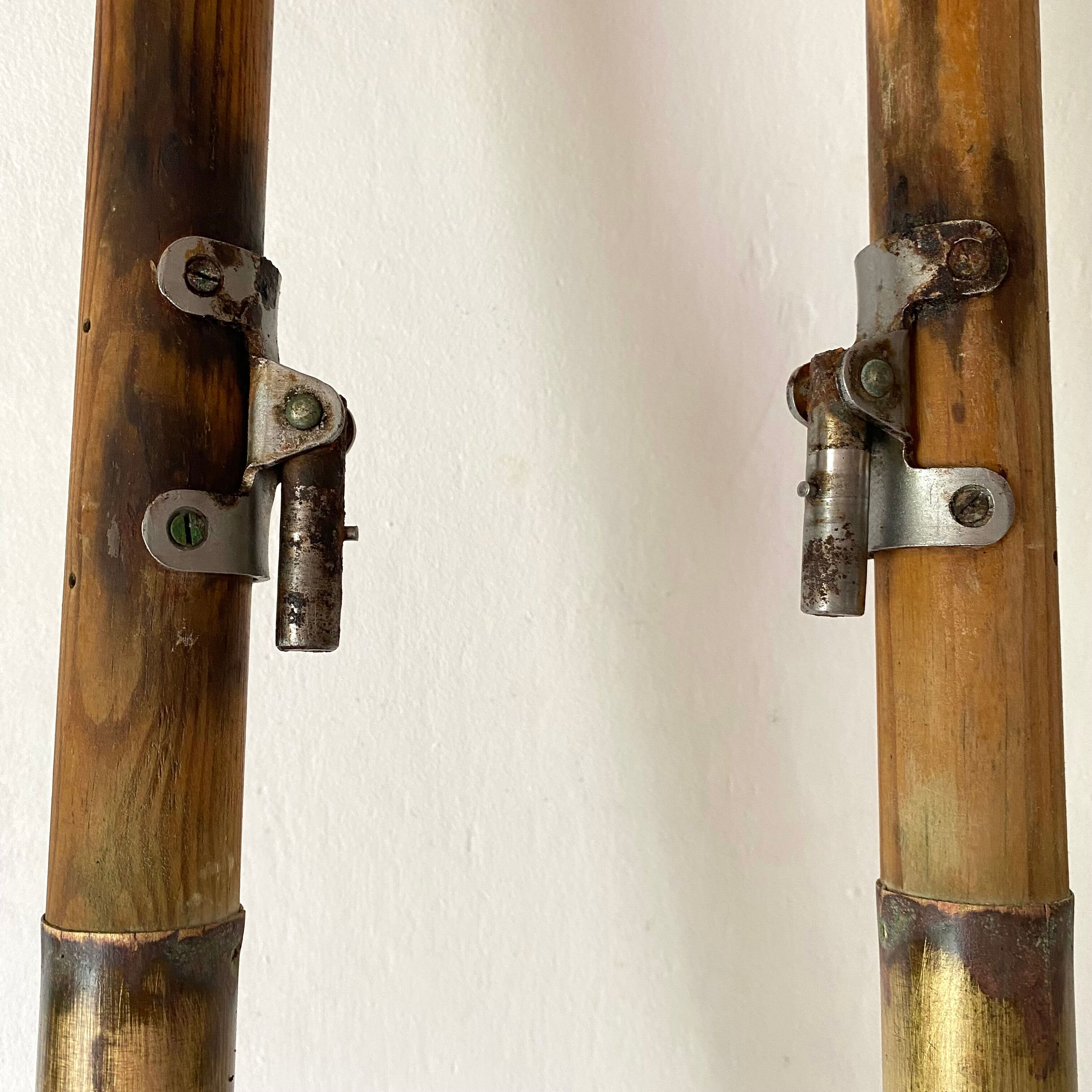 Boat oars, wooden and brass boat