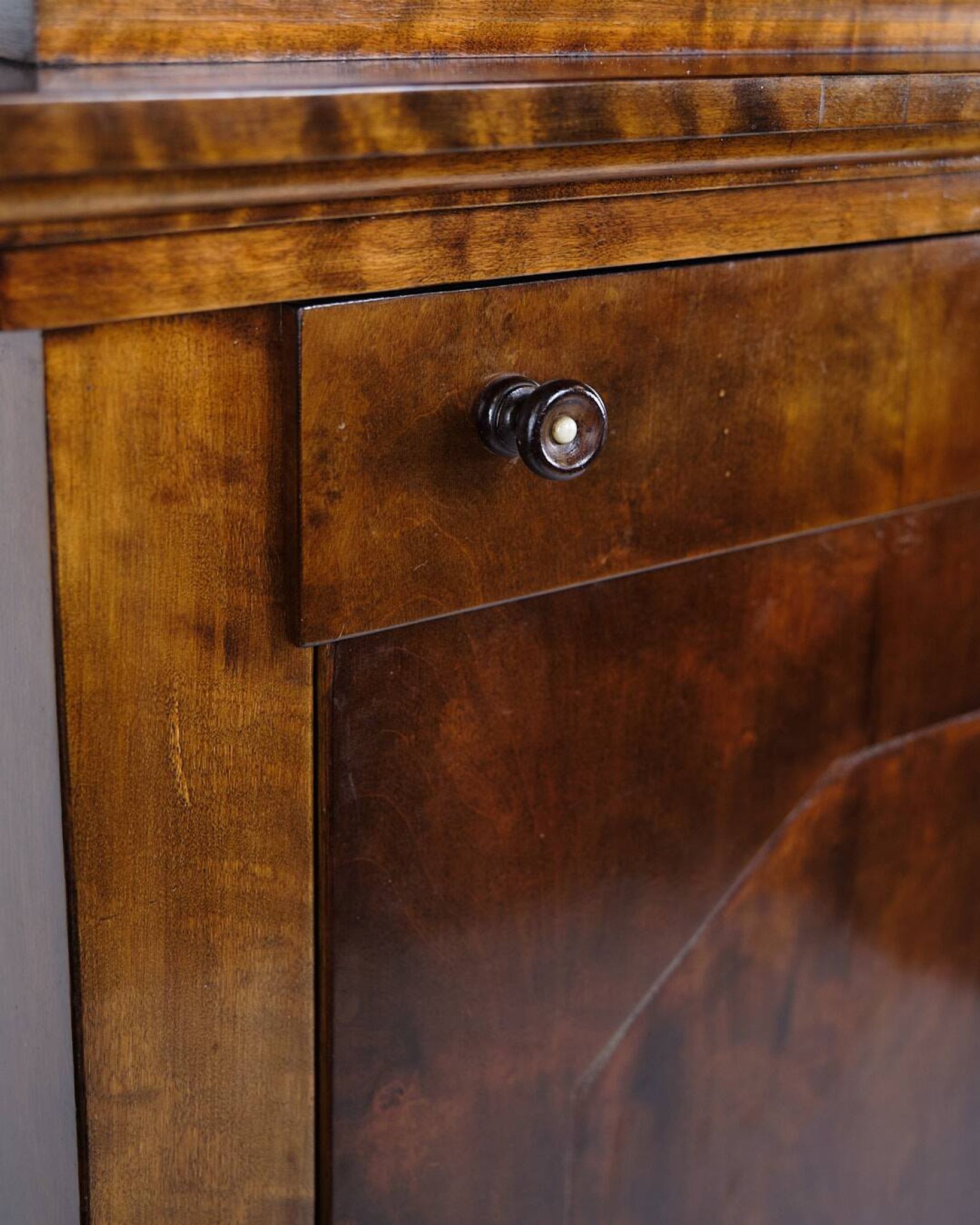 Secretary - Hand polished birch & intarsia - 2 drawers - 1840s