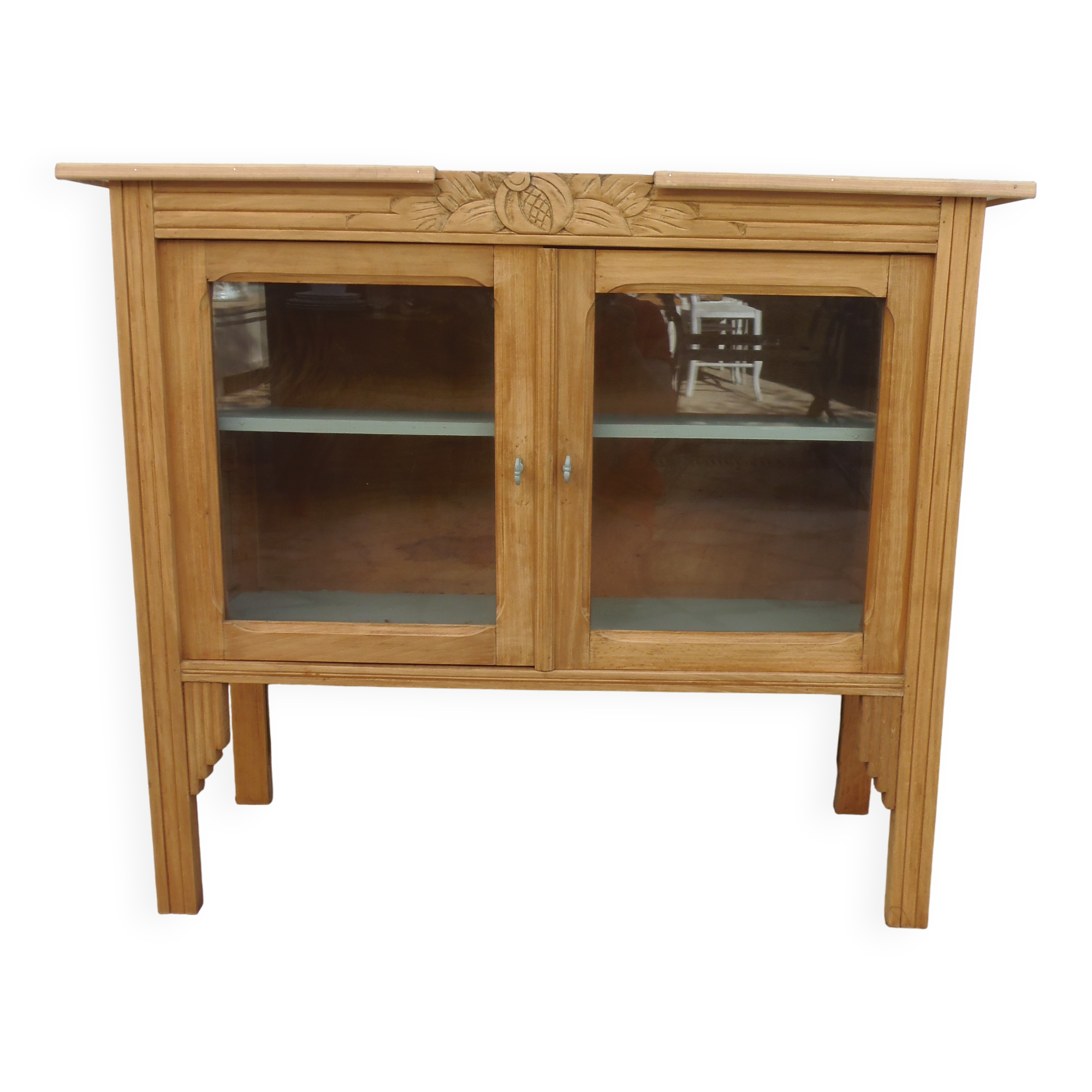 Art Deco sideboard in raw wood with a waxed finish.