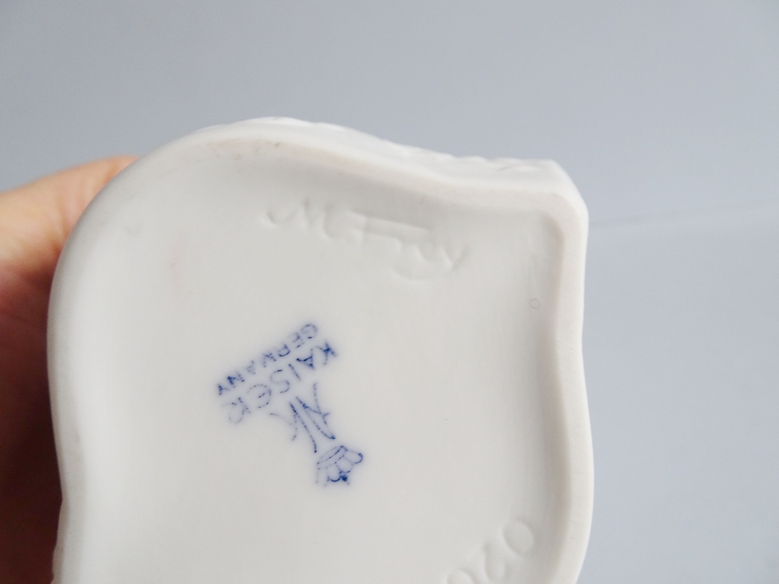 AK Kaiser bisque vase design M. Frey, white vase with flower relief