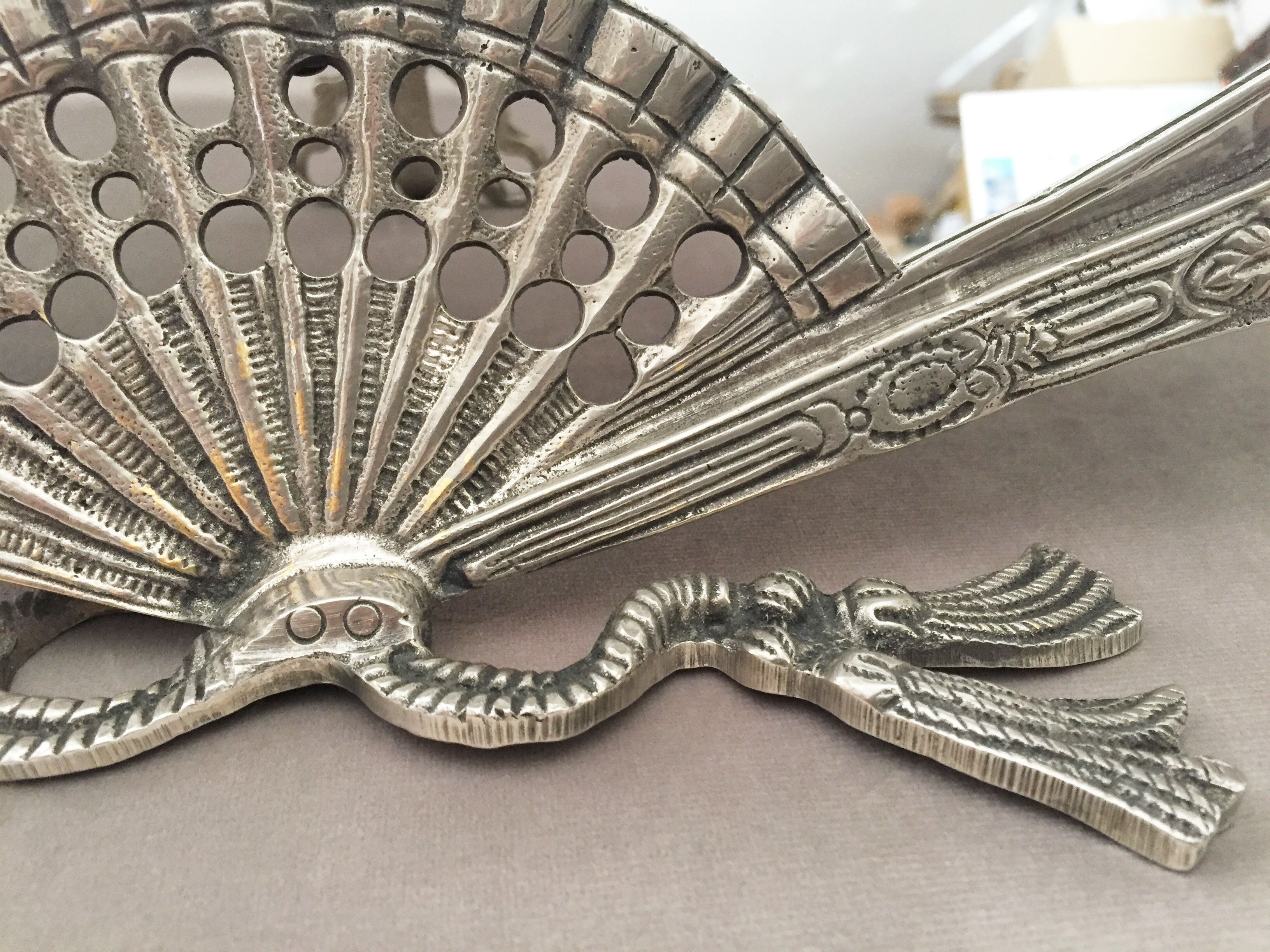 Baroque mirror fan in the Louis XV style, silver bronze Napoleon III