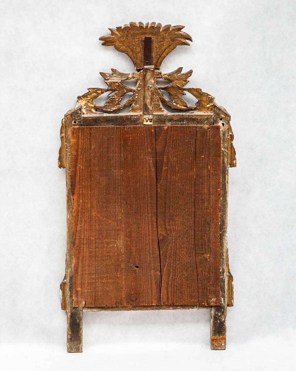 Small French Louis XVI marriage mirror with basket and tassels