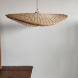 Rattan suspension or shade in the shape of a braided undulating circular tray d:80