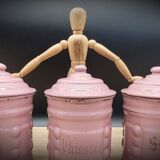 Trio pink enamelled pots