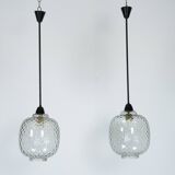 Pair of Mid-Century pendant lamps in smoked Murano glass, Italy, 1950s