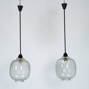 Pair of Mid-Century pendant lamps in smoked Murano glass, Italy, 1950s