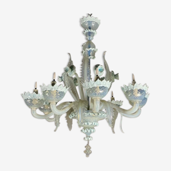 Venetian lustre in blue murano glass and opalescent, 8 arm of light