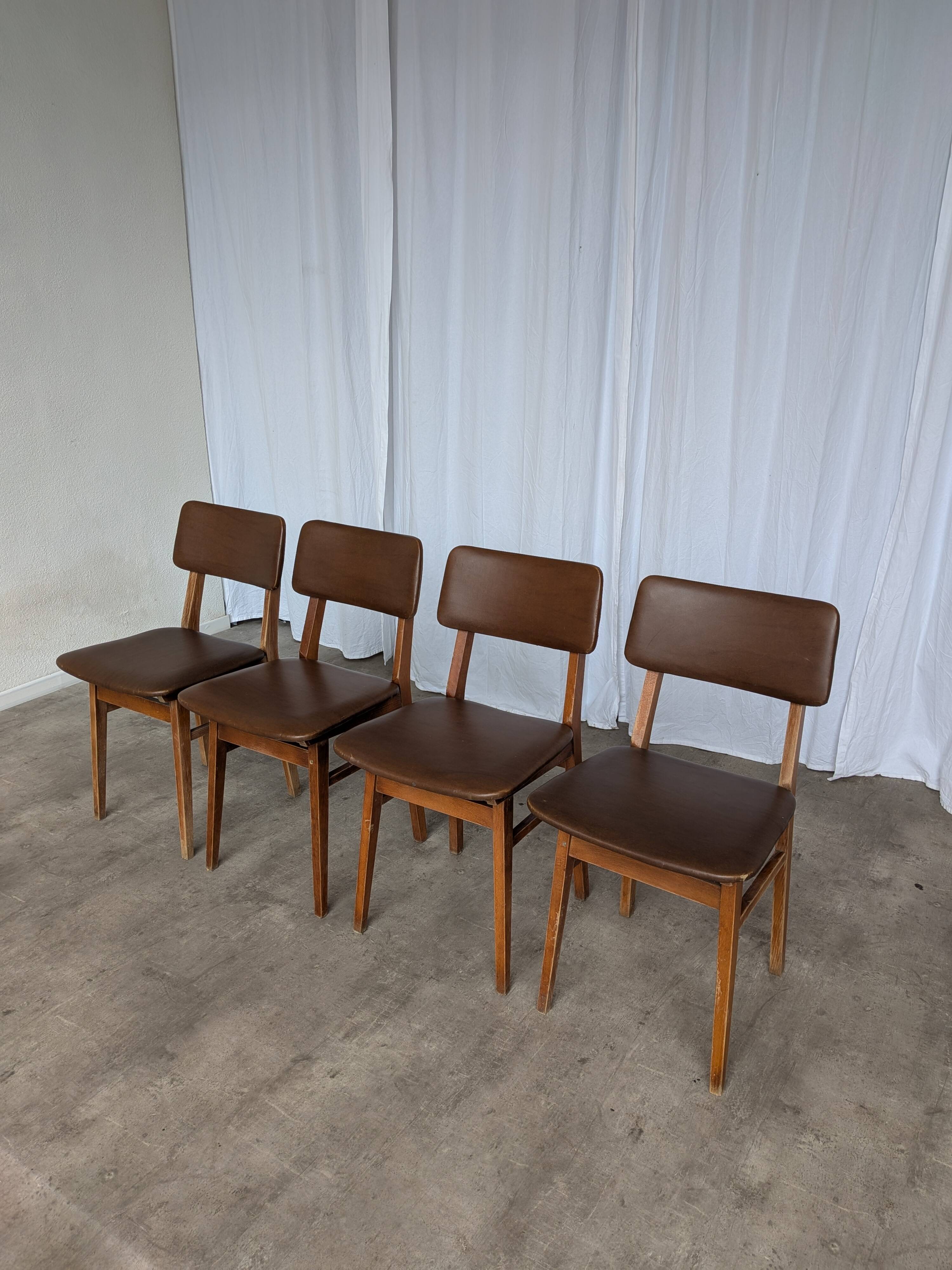 Vintage stol kamnik dining chairs (set of 4): mid-century leather seat