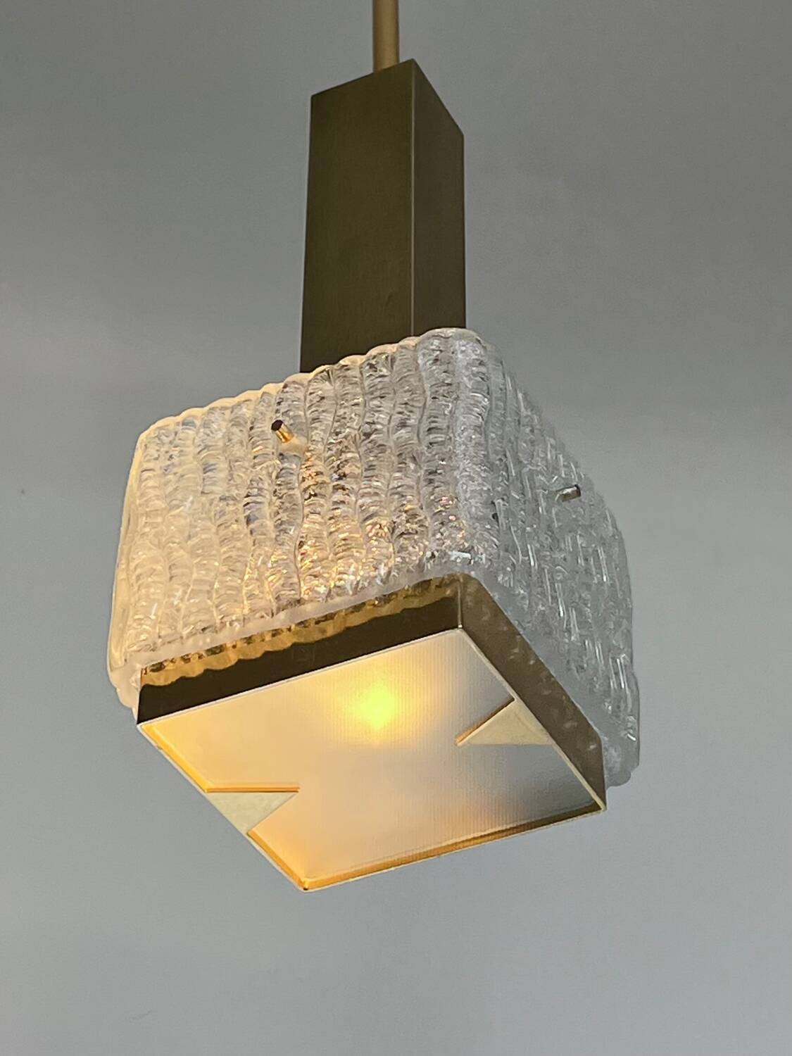 Arlus glass and brass pendant light from the 50s