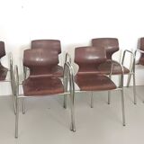 Set of Six Curved Beech Desk Chairs by Pagholz Flötotto with Armrests, Germ