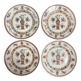 Series of 4 superb Collector's Plates with Chinese decorations in polychrome earthenware