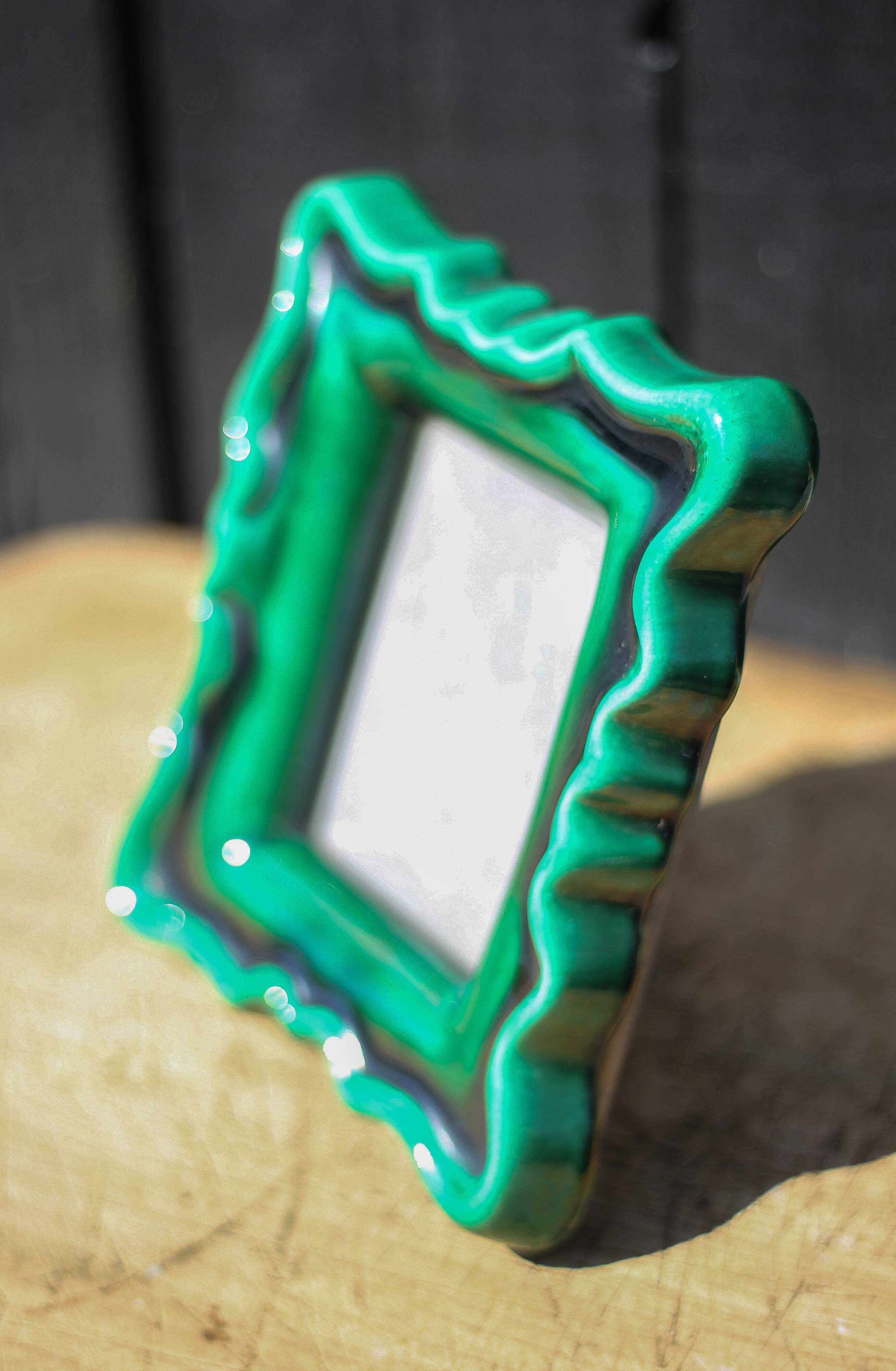 Green ceramic photo frame, vintage ceramic frame, photo frame, interior decoration