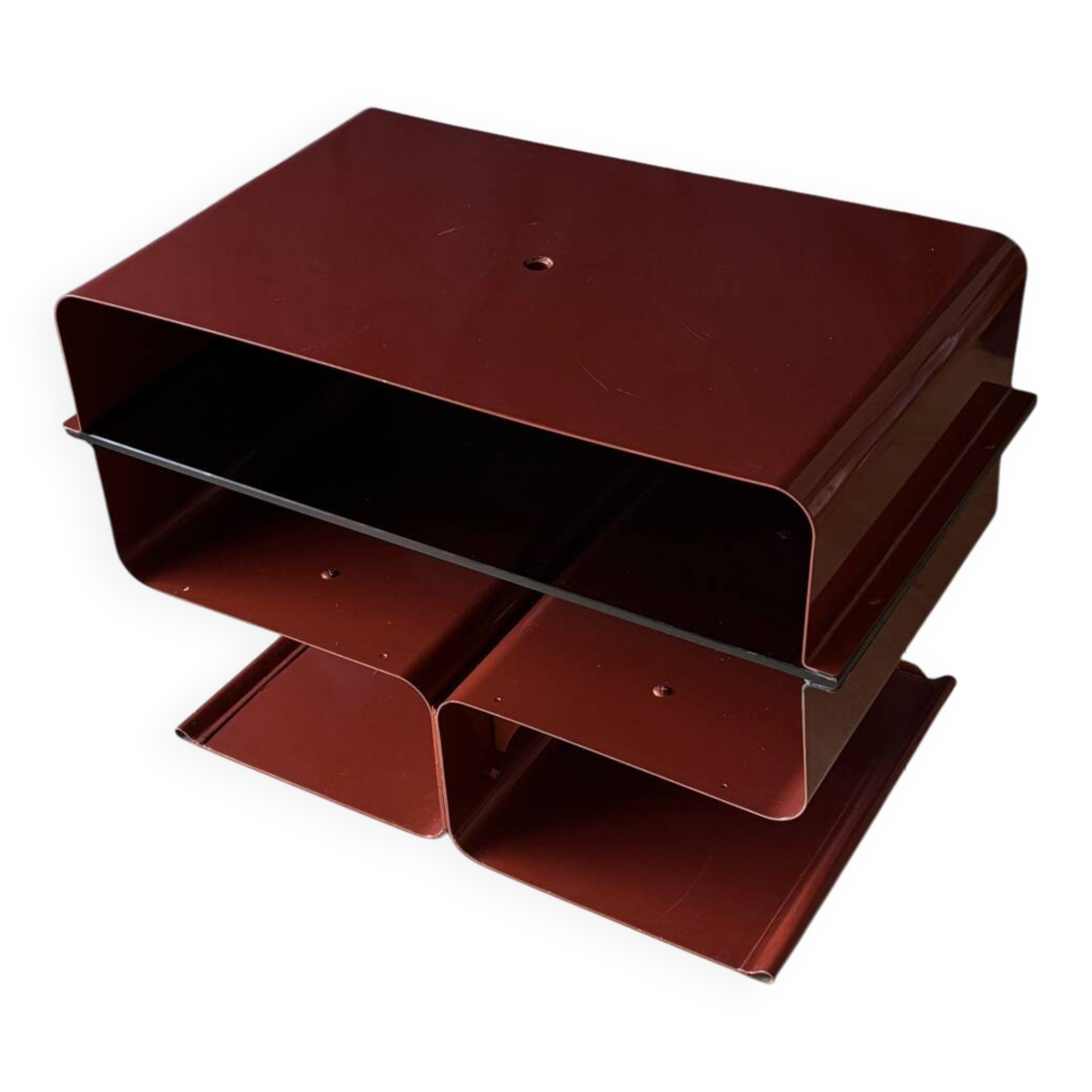 Table d’appoint, metal et verre fumé selon François Monnet