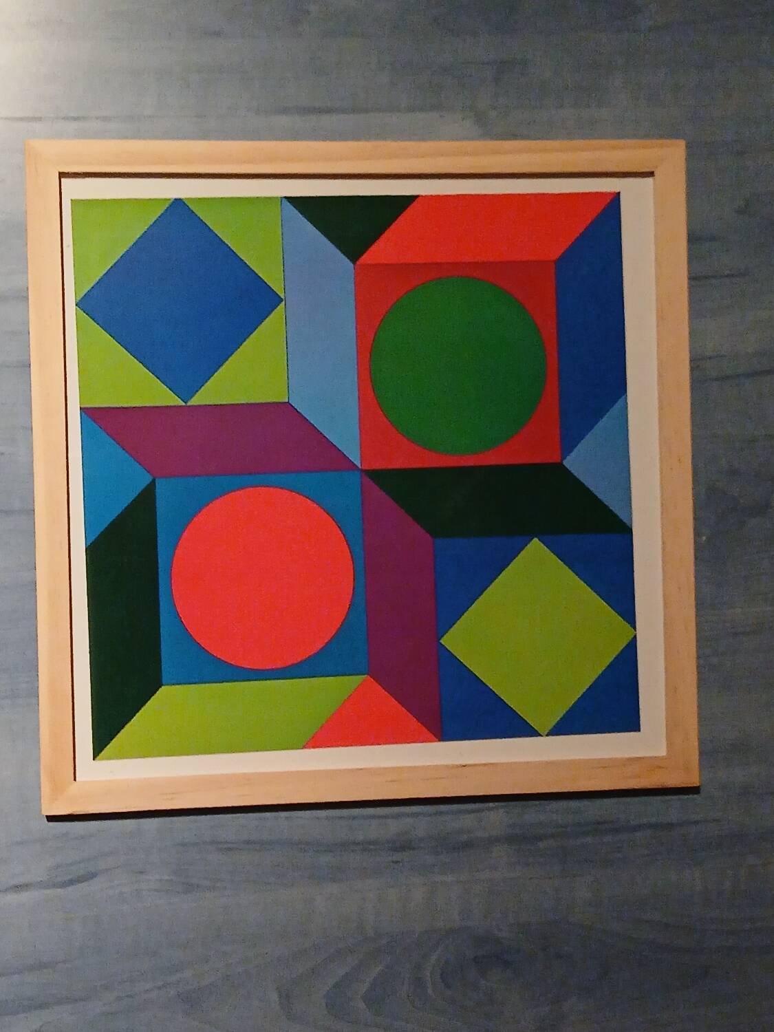 Tableau Vintage Art Optique - Victor Vasarely - Wooden Frame 30x30cm