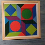 Tableau Vintage Art Optique - Victor Vasarely - Wooden Frame 30x30cm