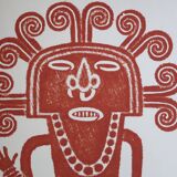 Original Pre-Columbian print, Aztecs Colombia folk 60s
