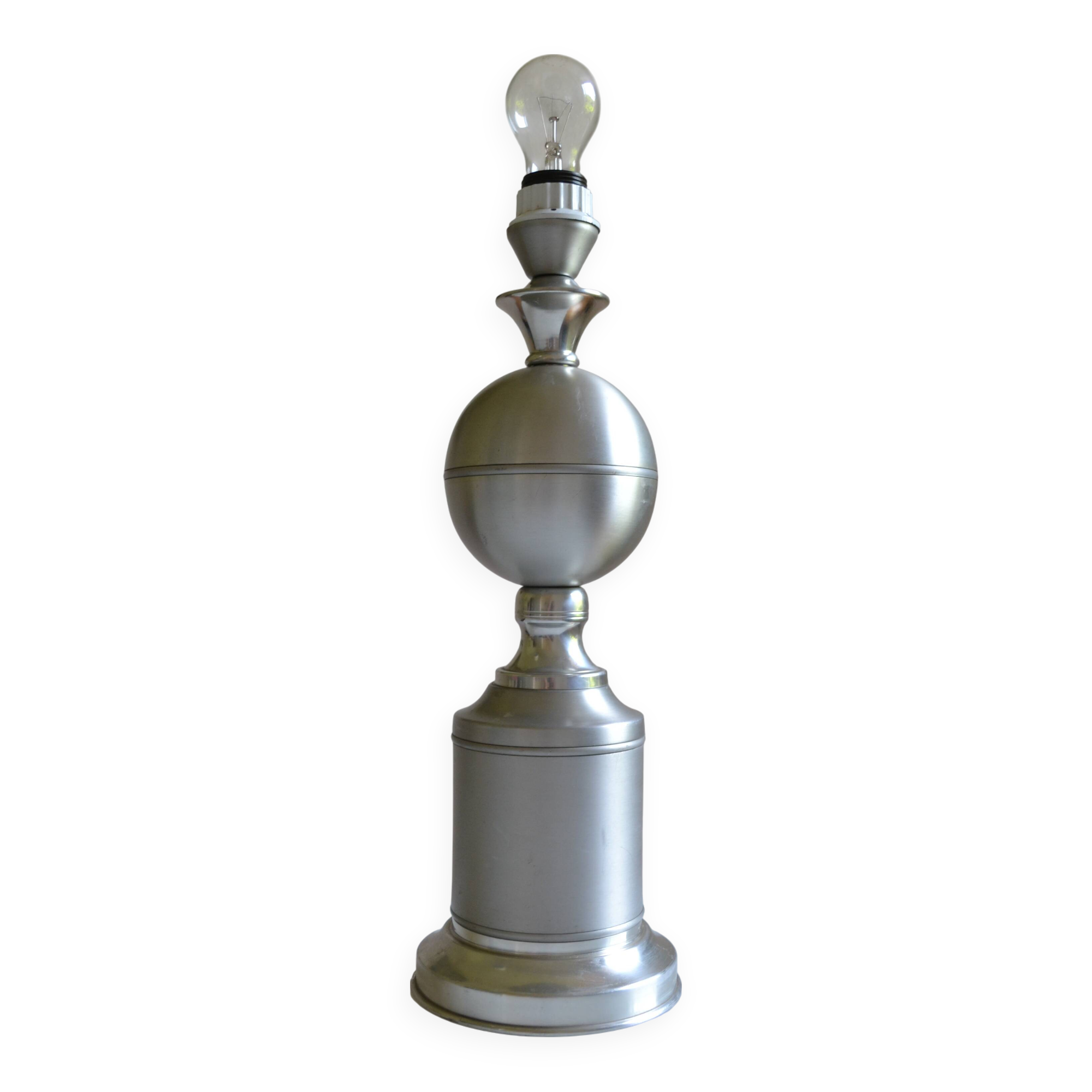 Large brushed aluminum lamp base, Philippe Barbier era, circa 1970