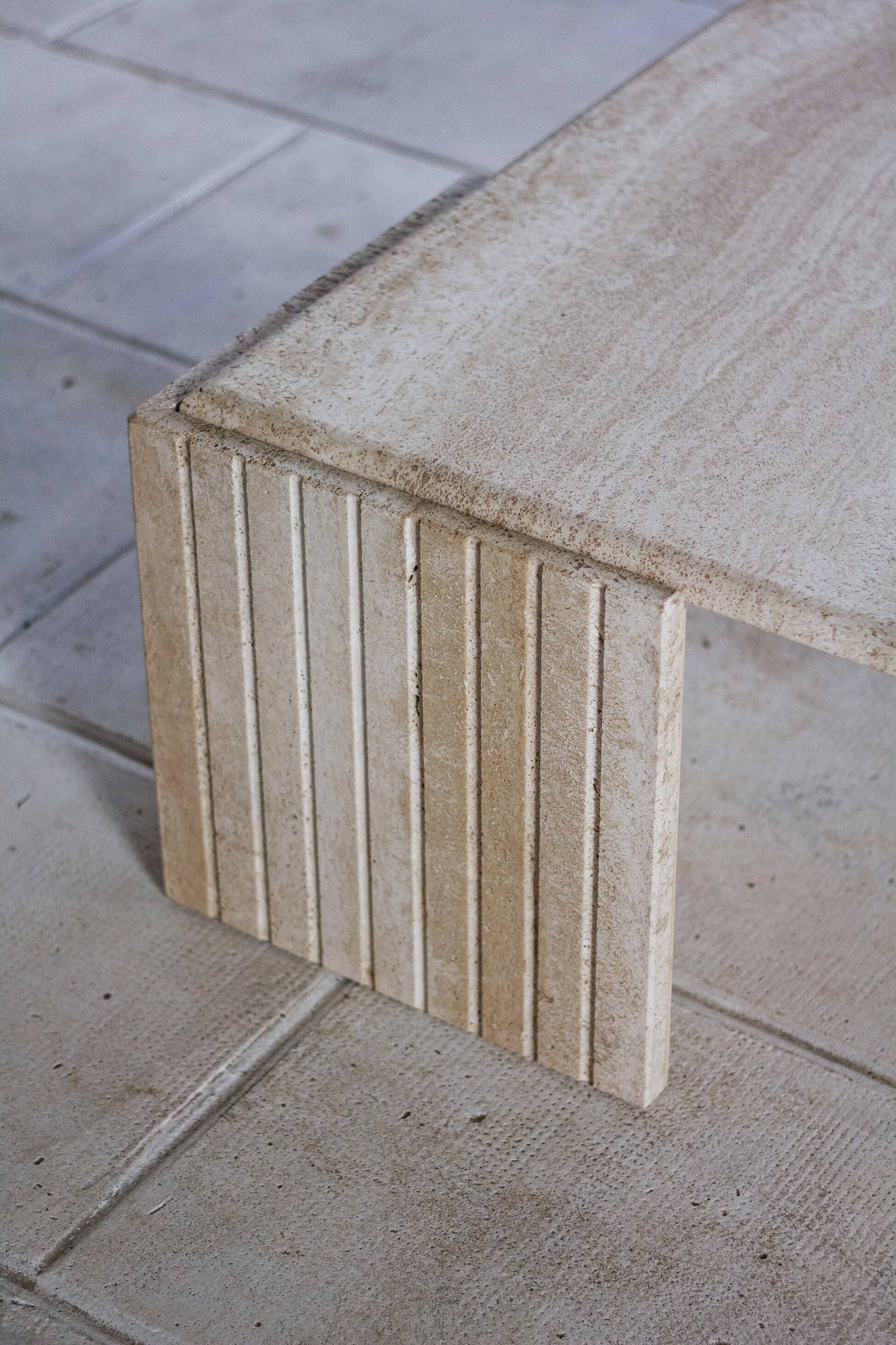 Travertine coffee table "Eye" or "drop" by Roche Bobois, 1980