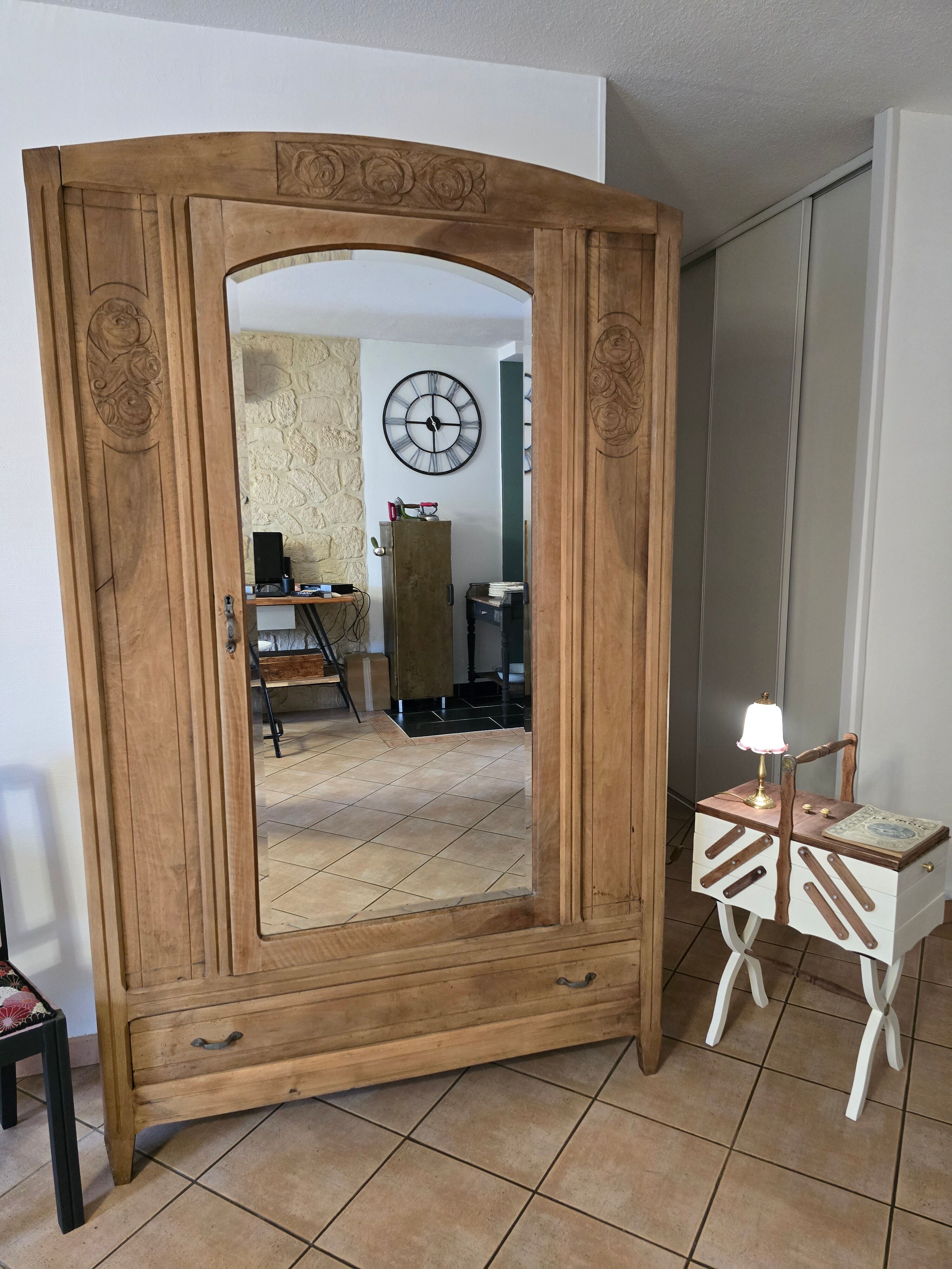 Wardrobe with a fully renovated door - hanging space, shelves and drawers.
