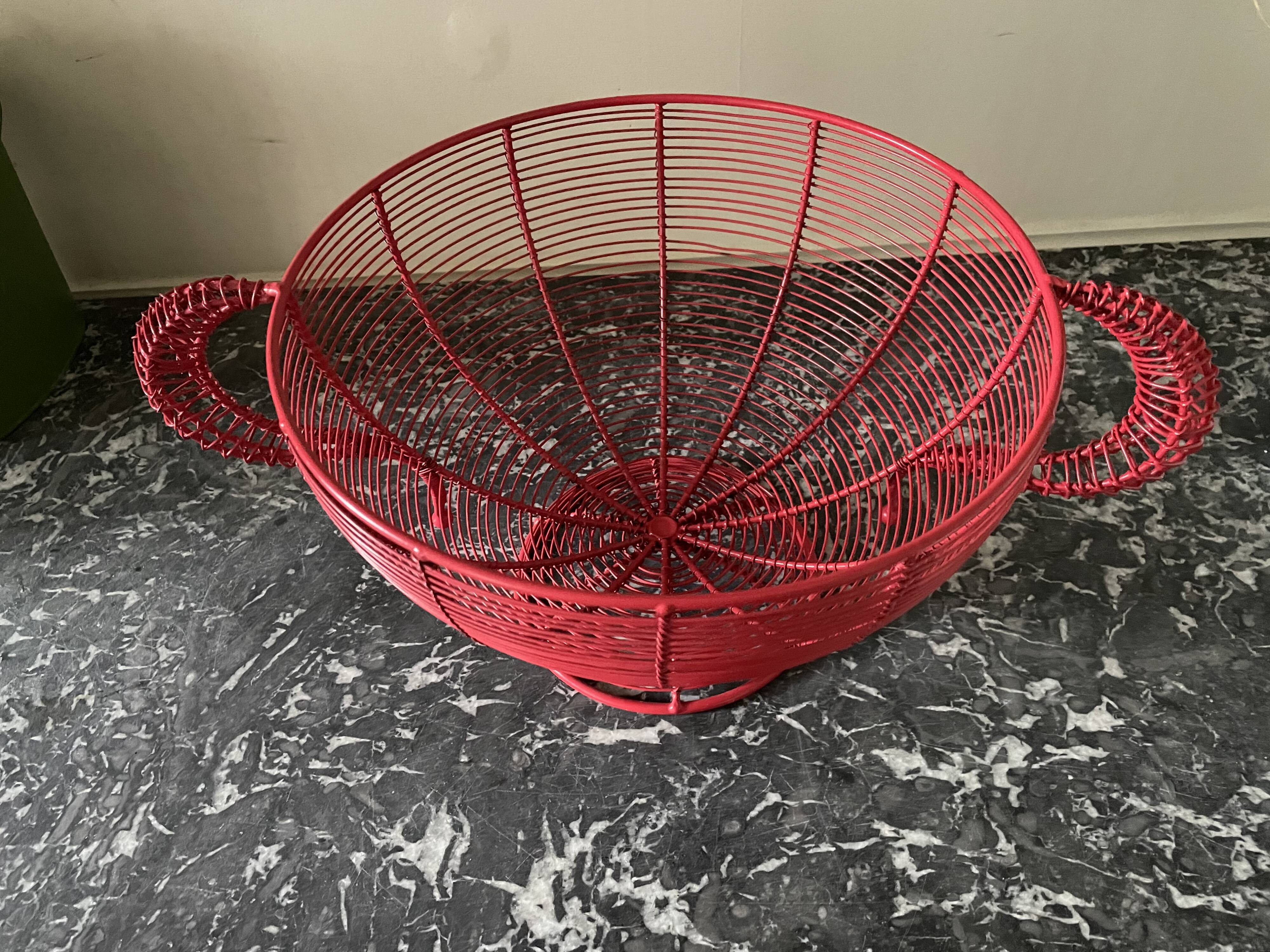 Red wired metal fruit basket