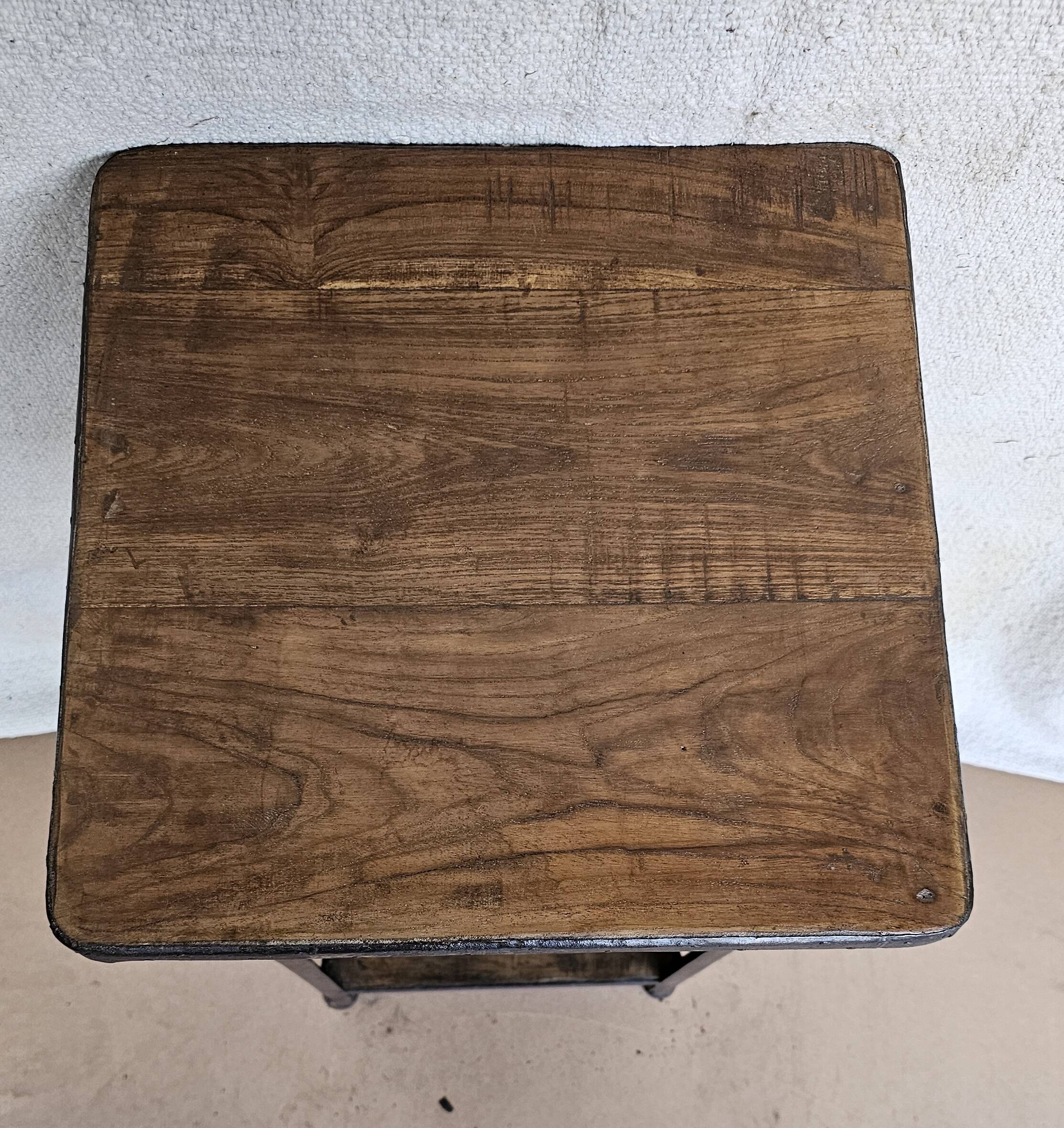 Bedside table - wrought iron and teak side table