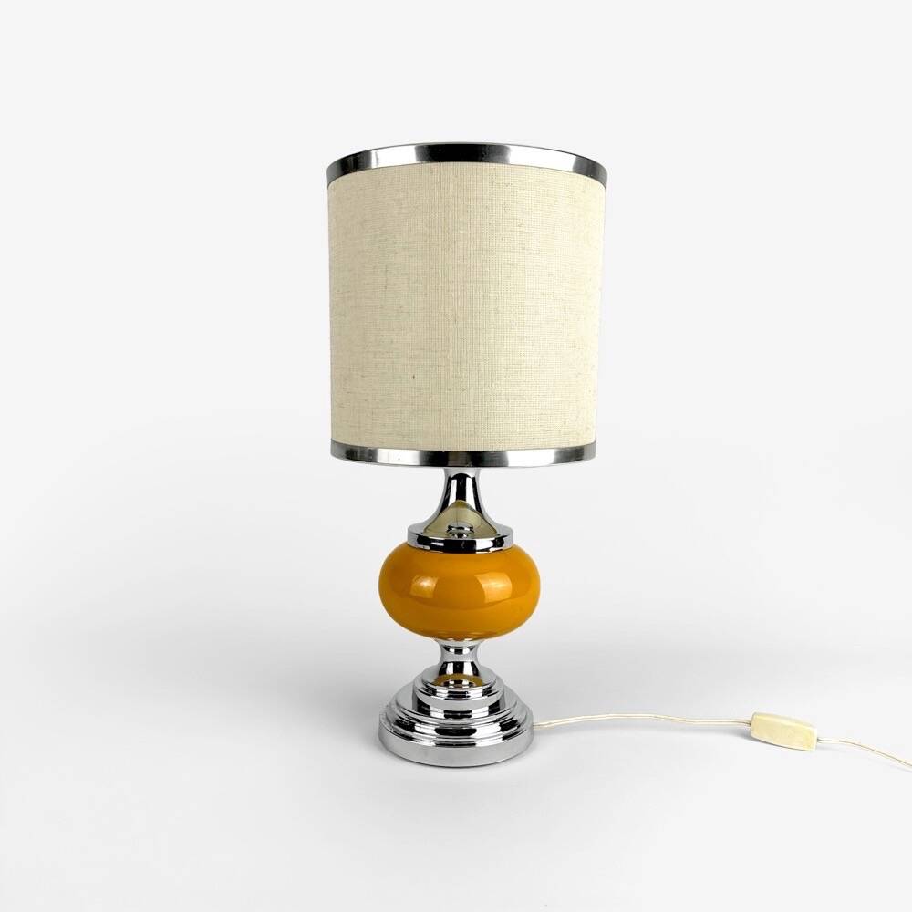 70's Orange Ceramic and Burlap Lamp