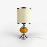 70's Orange Ceramic and Burlap Lamp