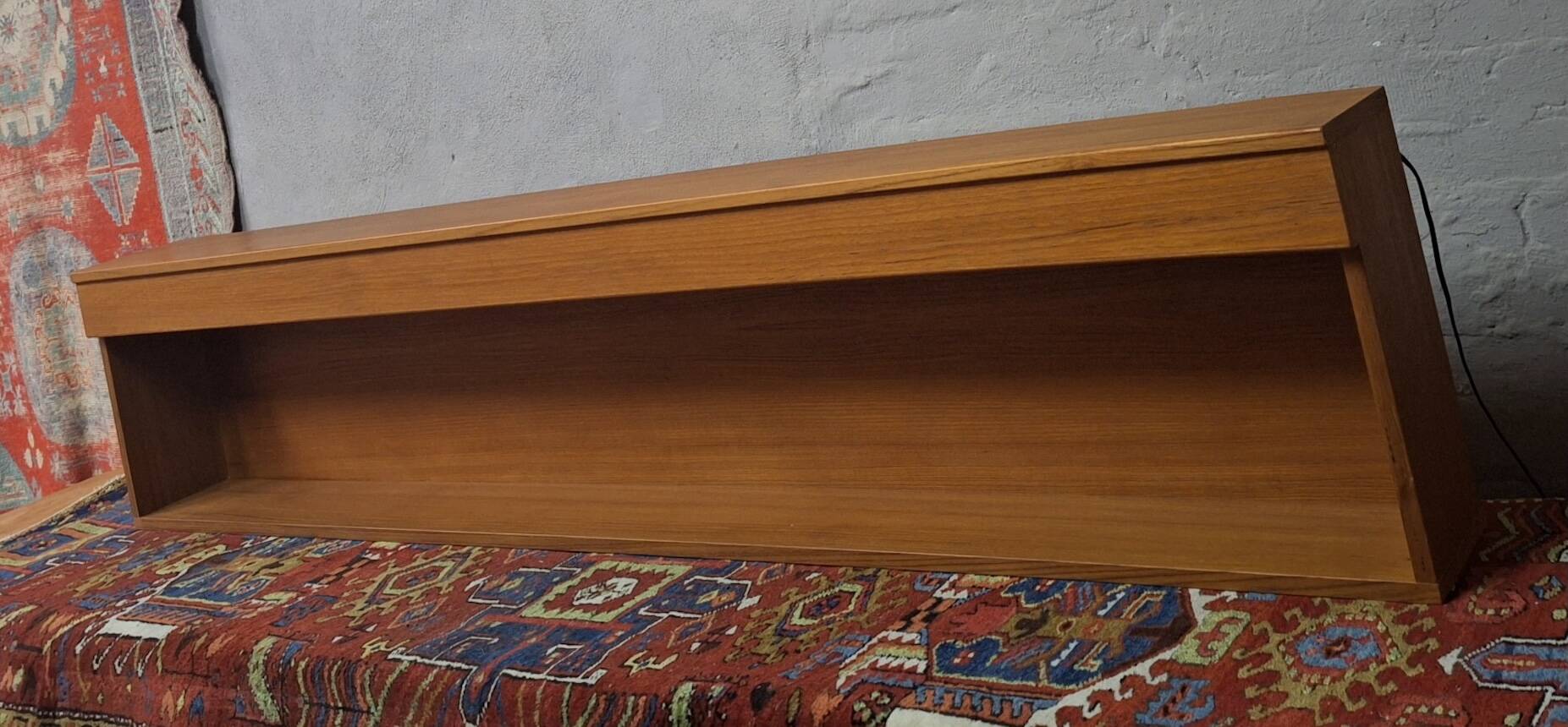Floating long wall shelf / sideboard in teak, Denmark 1960s