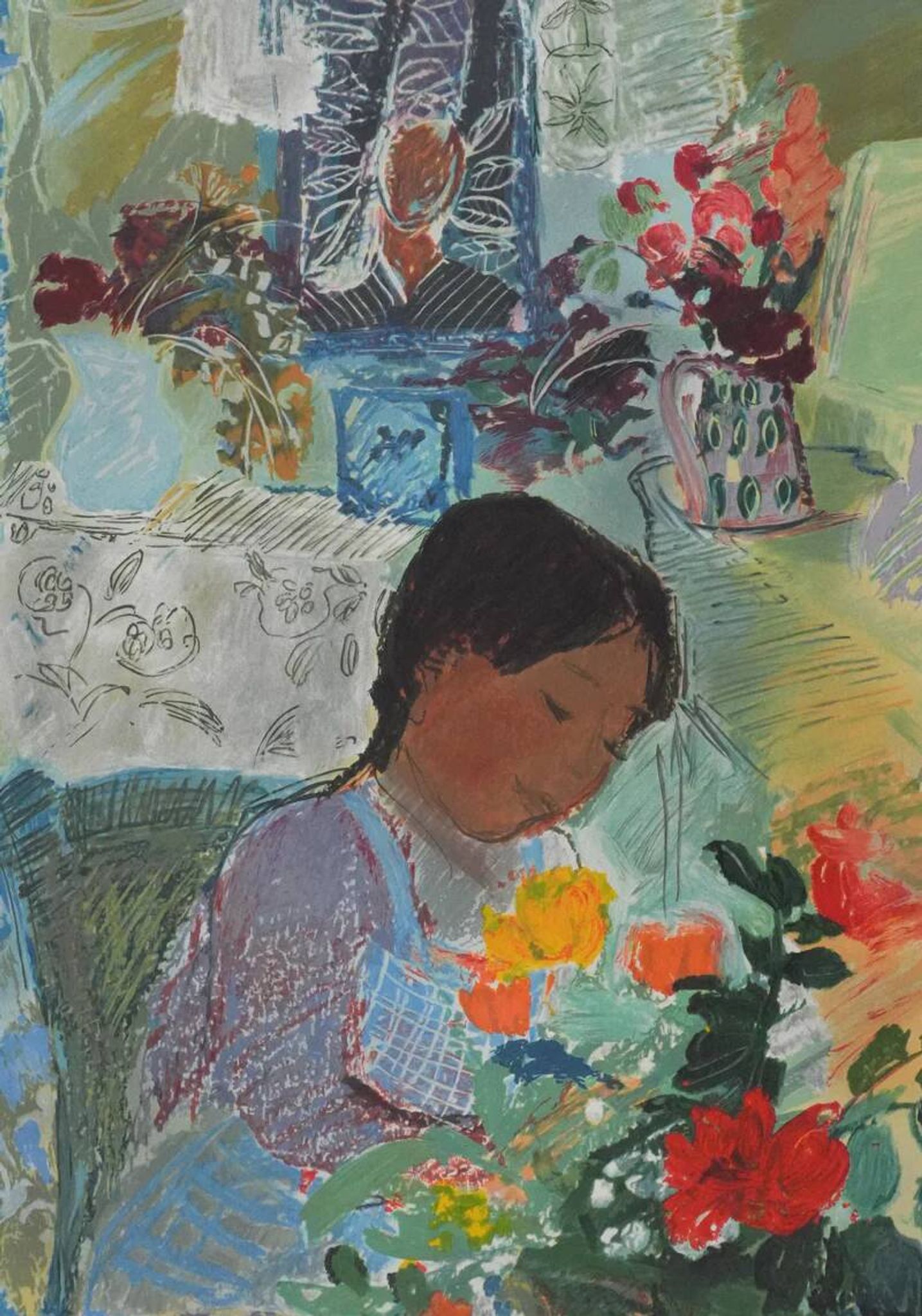 Nancy DELOUIS : Petite fille, lithographie originale signée