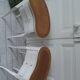 Vintage bedsides patinated pearl grey, branded wooden trays