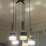 Vintage cascading chandelier from the 60s-70s in black metal and brass