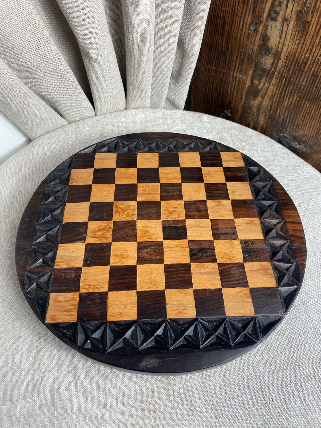 Carved wooden chess set