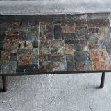 Brutalist coffee table in metal and lava stone, 1960s