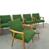 Set of 6 groene eetkamerstoelen met beukenhout