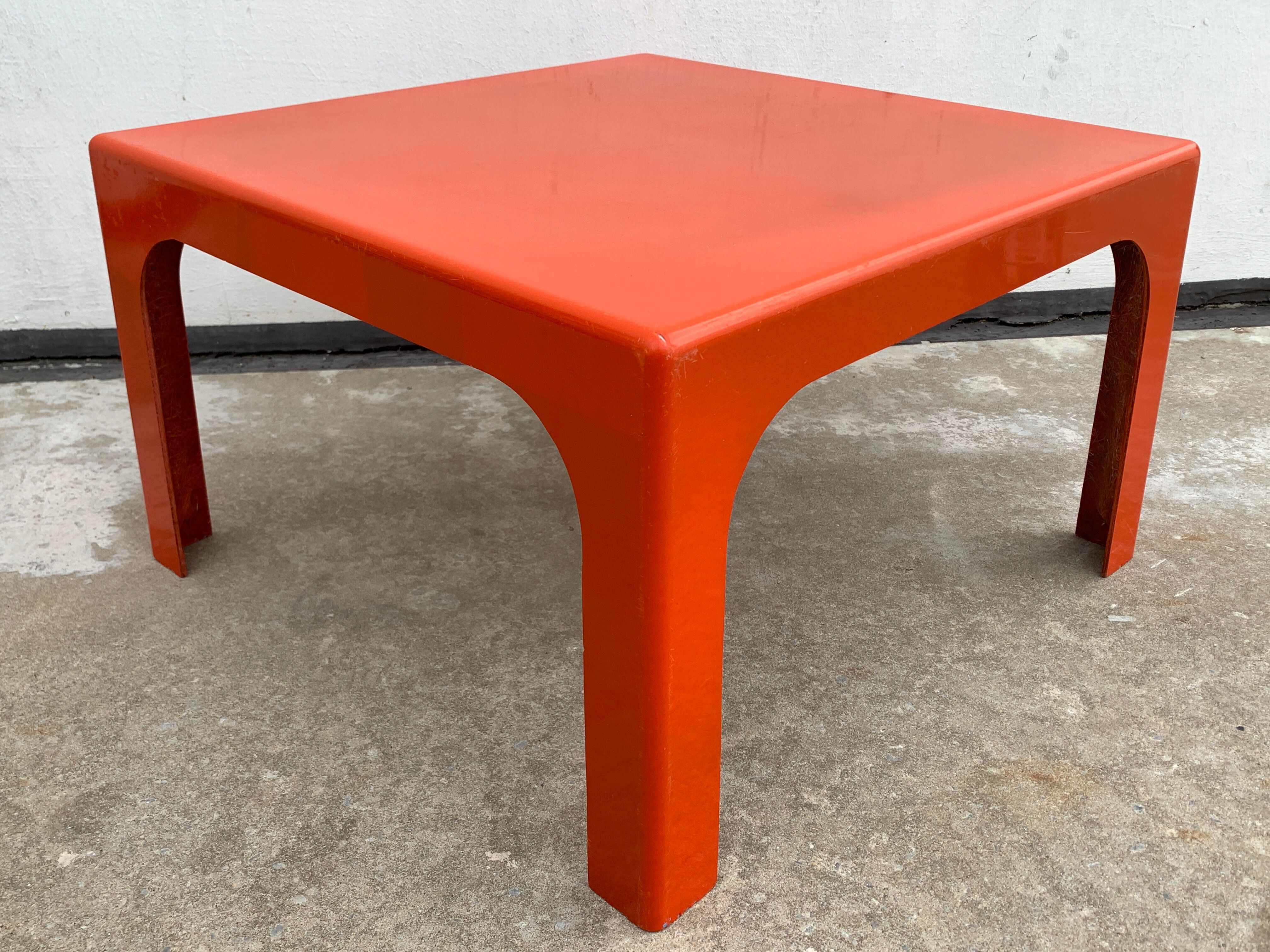 Square orange fiberglass coffee table