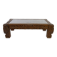 Solid oak coffee table carved with fauns and gray marble top, France, circa 1940