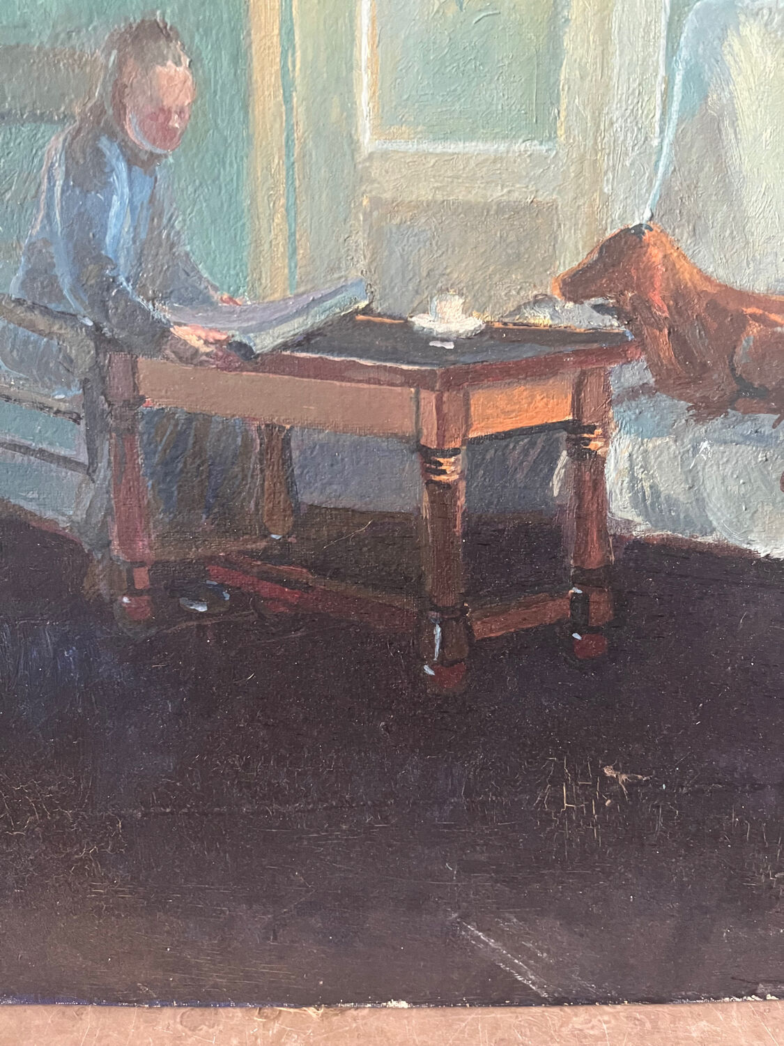 "Face to face with my dog", original oil on canvas