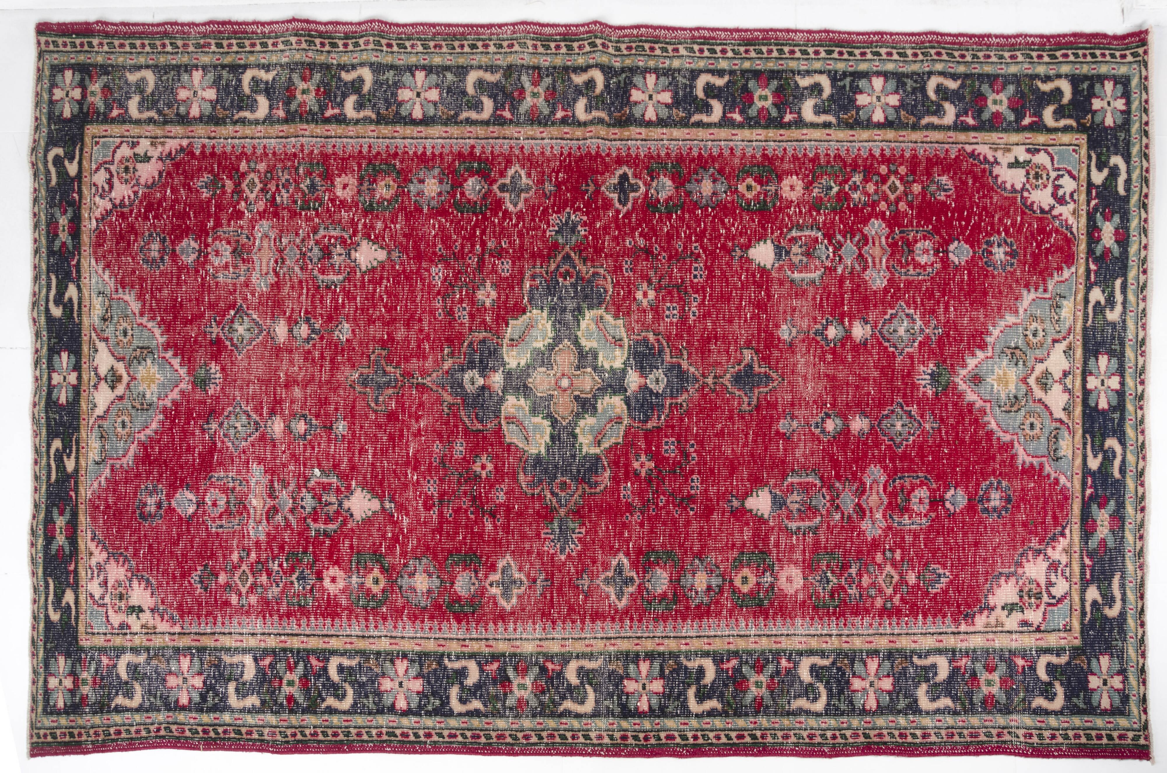 Red Geometric Oushak Handknotted Rug