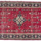 Red Geometric Oushak Handknotted Rug