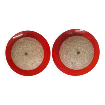 Pair of Rare Mid Century Red Wall or Ceiling Lamps, Germany, 1970s